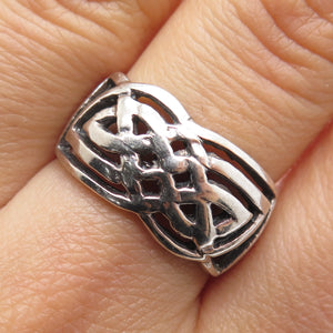 925 Sterling Silver Vintage Celtic Knot Oxidized Ring Size 8.75