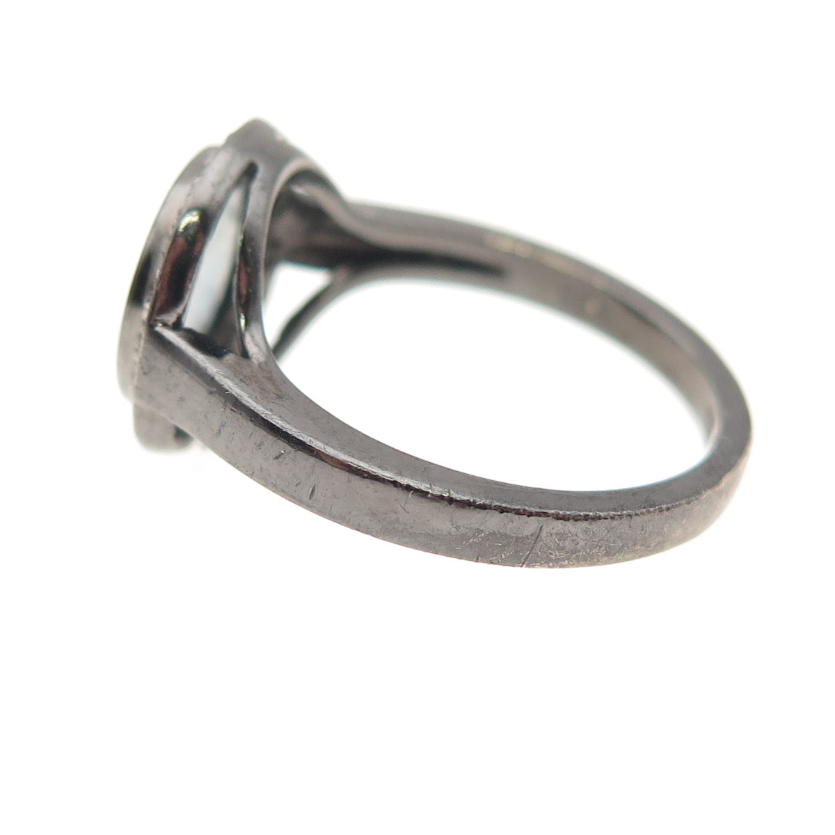 925 Sterling Silver Black Rhodium Real Round-Cut Diamond & Sapphire Ring Size 7