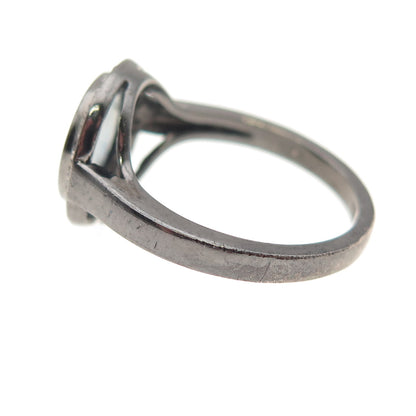 925 Sterling Silver Black Rhodium Real Round-Cut Diamond & Sapphire Ring Size 7