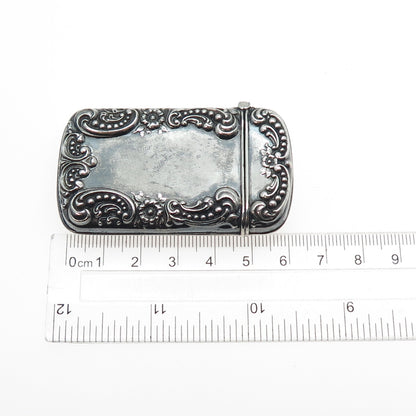 925 Sterling Silver Antique Art Deco Floral Repousse Oxidized Vesta Match Case