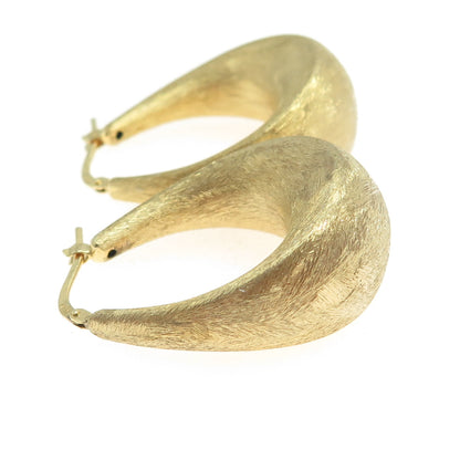 925 Sterling Silver Gold Plated Brushed Puffy Door Knocker Hoop Earrings