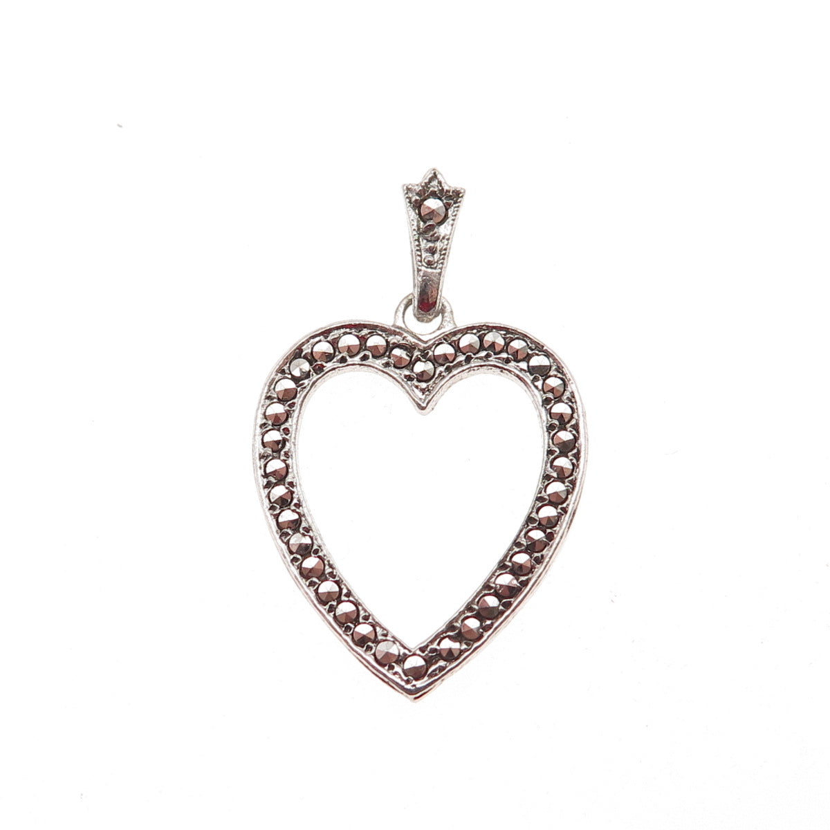 KD Kimler & Daniel 925 Sterling Silver Antique Art Deco Marcasite Heart Pendant
