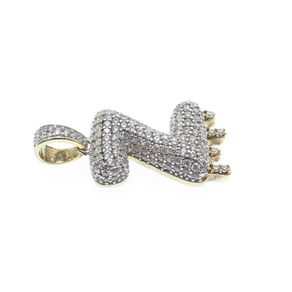 925 Sterling Silver Gold Plated Round-Cut Shaped C Z Letter Z Sparkle Pendant