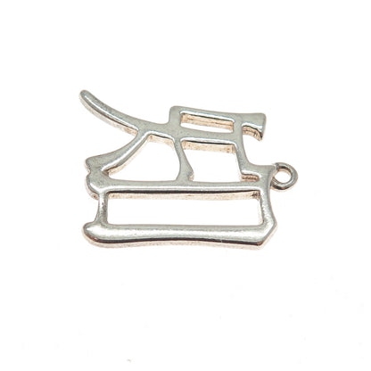 925 Sterling Silver Vintage Fortune Chinese Character Charm Pendant