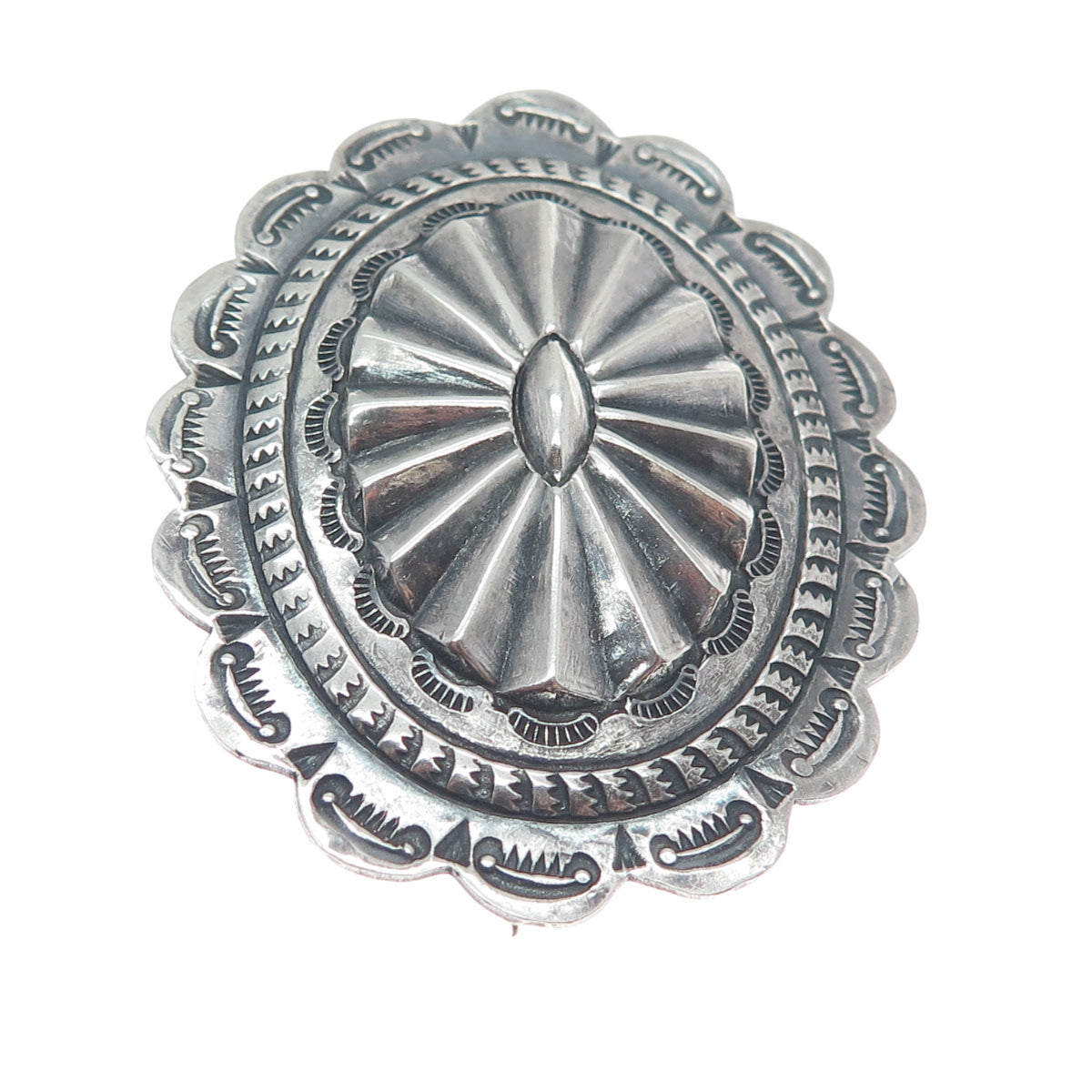 Old Pawn 925 Sterling Silver Vintage Southwestern Concho Oxidized Pin Brooch