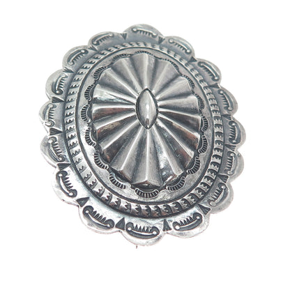 Old Pawn 925 Sterling Silver Vintage Southwestern Concho Oxidized Pin Brooch