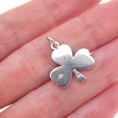 Solvar 925 Sterling Silver Vintage Ireland Real Connemara Marble Clover Pendant