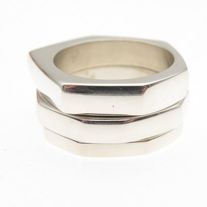Gucci Sterling Silver Vintage Italy SET of 3 Hexagon Stackable Rings Size 8.75