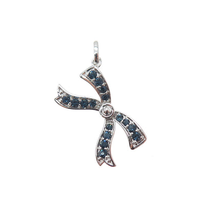 SAI 925 Sterling Silver Round-Cut Ocean Blue C Z Bow Minimalist Charm Pendant