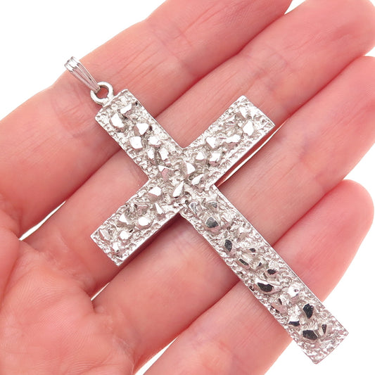 925 Sterling Silver Vintage Nugget Cross Pendant