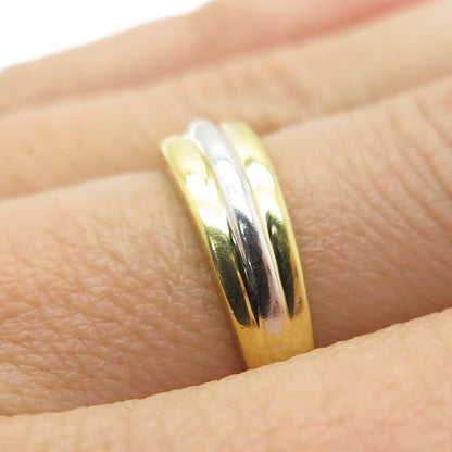 SMK 925 Sterling Silver 2-Tone Striped Ring Size 7.25