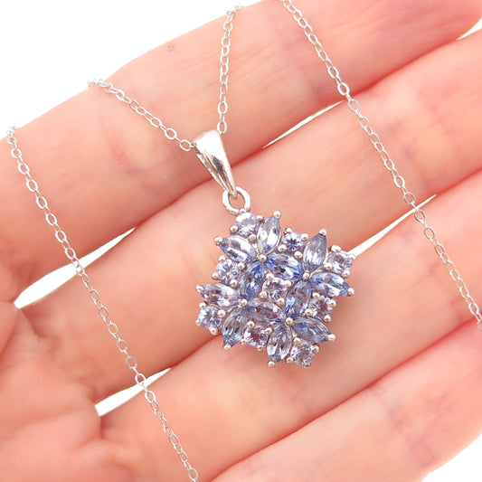 Chuck Clemency Sterling Silver Real Tanzanite Floral Cable Chain Necklace 20"
