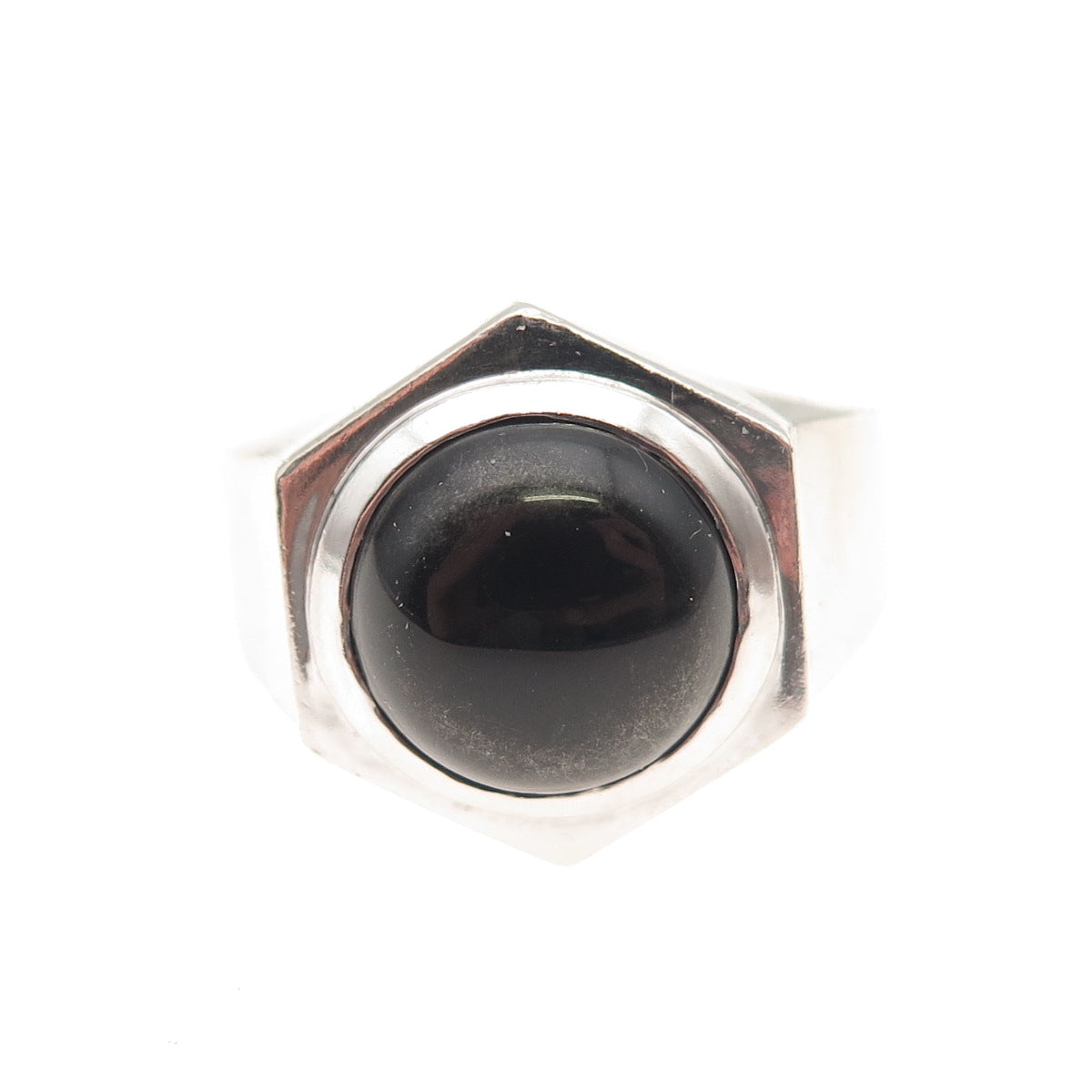 Mateo 925 Sterling Silver Vintage Real Black Onyx Modernist Ring Size 10.25