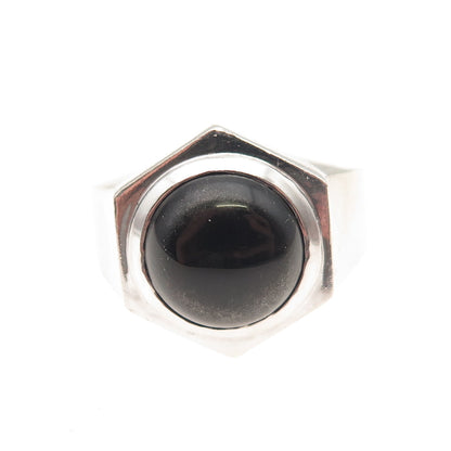 Mateo 925 Sterling Silver Vintage Real Black Onyx Modernist Ring Size 10.25