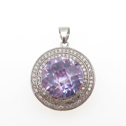 925 Sterling Silver Round-Cut Lavender & White C Z Charm Pendant