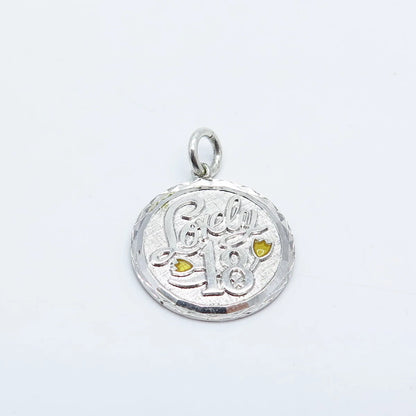 925 Sterling Silver Vintage Griffith & Sons Co Enamel "Lovely 18" Charm Pendant