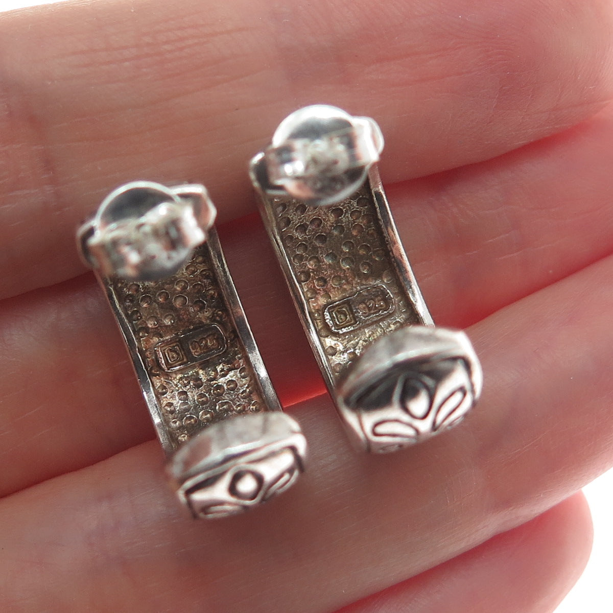 925 Sterling Silver Vintage Floral Oxidized Half Hoop Earrings