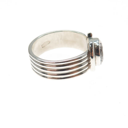 925 Sterling Silver Vintage Round-Cut Clear Crystal Modernist Ring Size 6.25