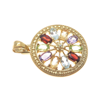 ROSS SIMONS 925 Sterling Gold Plated Real Diamond Accent Multi-Color Gem Pendant