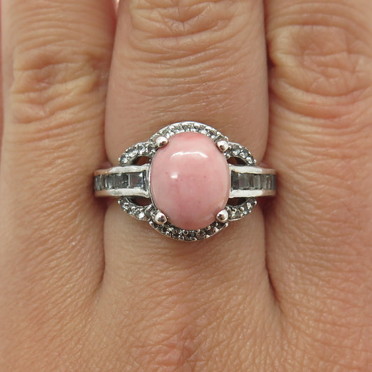 CHUCK CLEMENCY 925 Sterling Silver Rhodonite & White Topaz Gem Ring Size 7.25