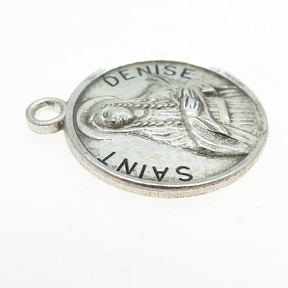 925 Sterling Silver Vintage Saint Denise Religious Round Pendant