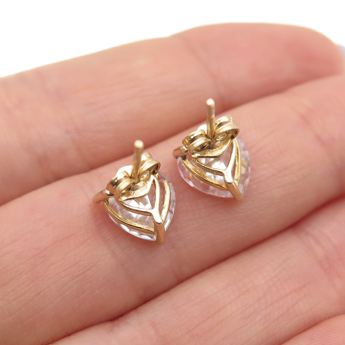 925 Sterling Silver Gold Plated Heart-Cut C Z Stud Earrings