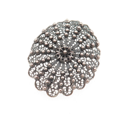800 Silver Antique Art Deco Italy Floral Filigree Beaded Oxidized Pendant
