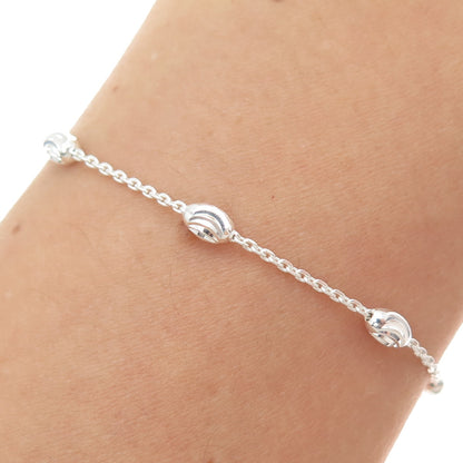 925 Sterling Silver Italy Diamond-Cut Bead Station Cable Anklet / Bracelet 9.75"