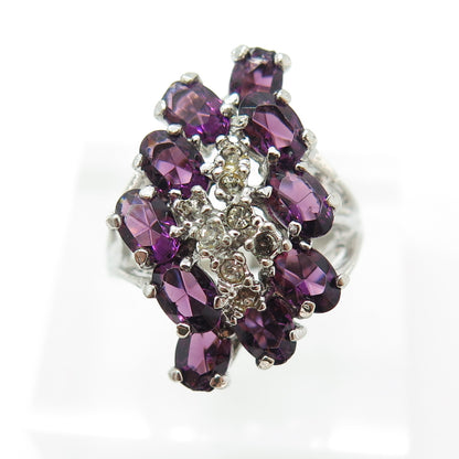 925 Sterling Vintage Amethyst & Rhinestone Ring Size 9.25 (missing 5 stones)