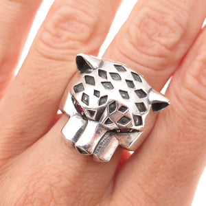 925 Sterling Silver Vintage Real Ruby Panther Oxidized Ring Size 8.25