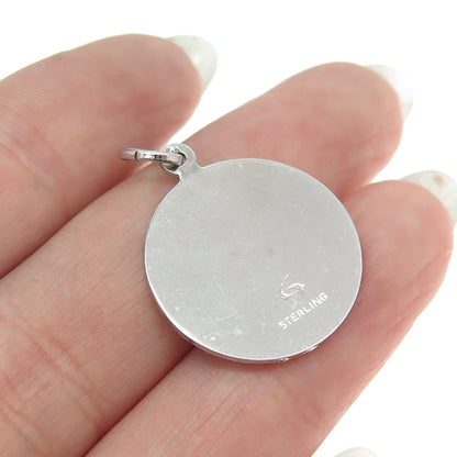 925 Sterling Silver Vintage "Mother" Textured Round Pendant