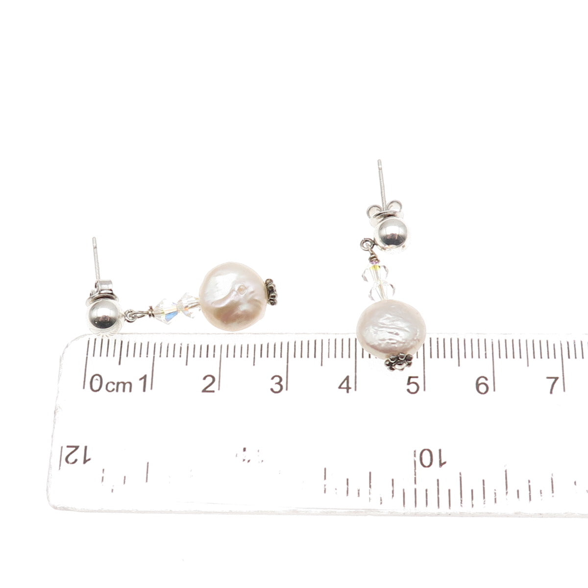 925 Sterling Silver Real Pearl & Crystal Dangle Earrings