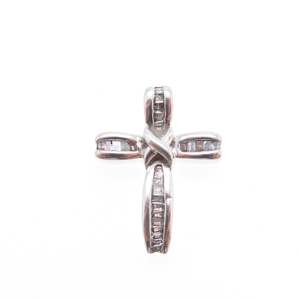 925 Sterling Silver Real Emerald-Cut Diamond Cross Slide Charm Pendant