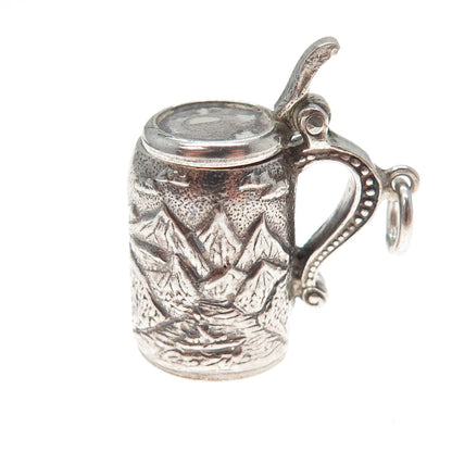 800 Silver Antique Beer Stein Mountain Town Locket 3D Charm Pendant