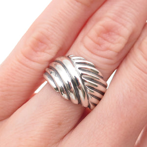 925 Sterling Silver Vintage Modernist Ribbed Oxidized Ring Size 6