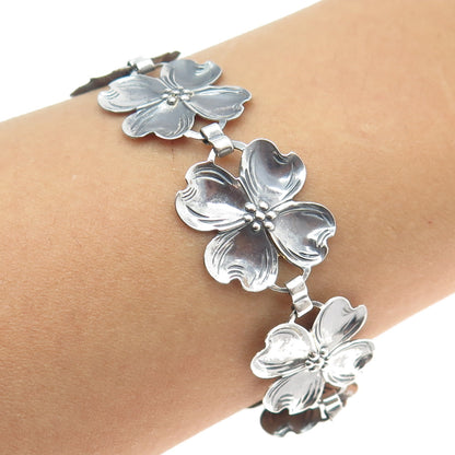 BEAU 925 Sterling Silver Antique Art Deco Clover for Good Luck Link Bracelet 7"