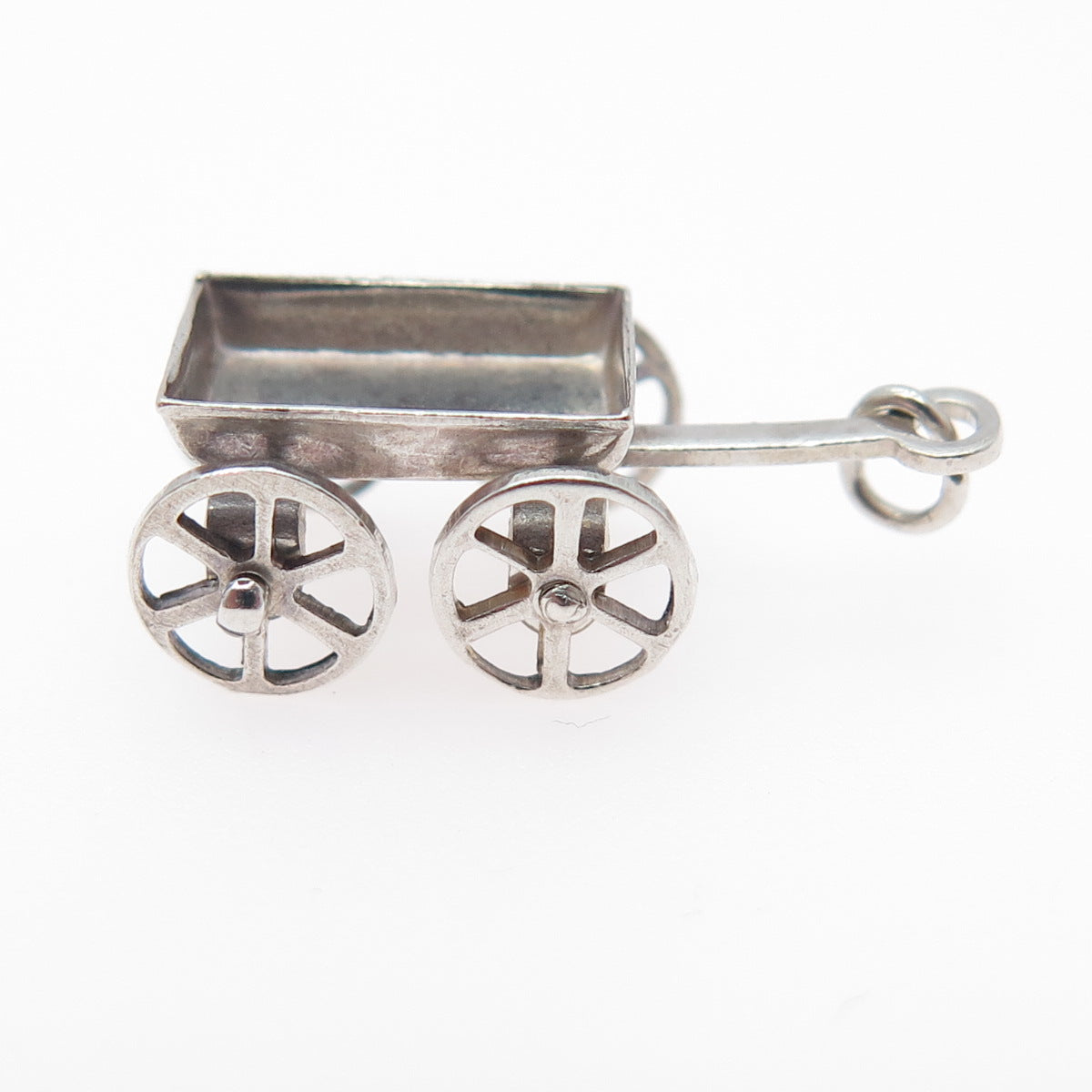 925 Sterling Silver Antique Wheelbarrow Gardening Minimalist 3D Charm Pendant