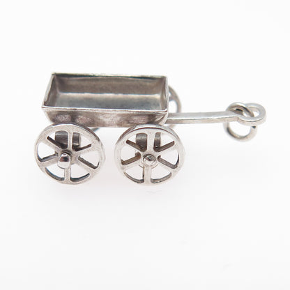 925 Sterling Silver Antique Wheelbarrow Gardening Minimalist 3D Charm Pendant