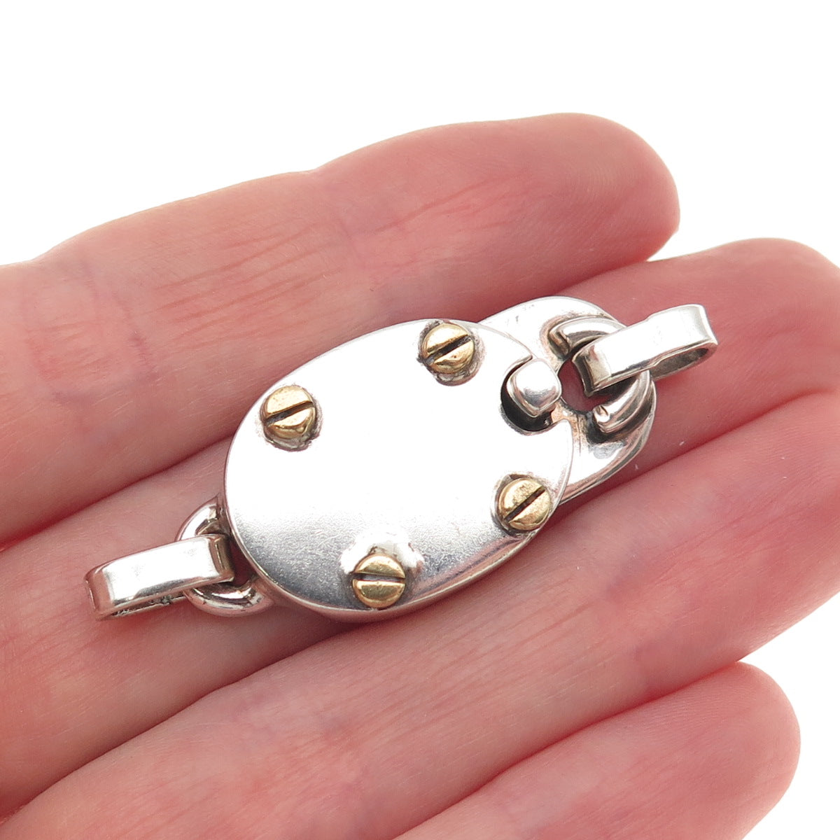 925 Sterling Silver 2-Tone Vintage Mexico Bracelet / Necklace Box Lock Clasp