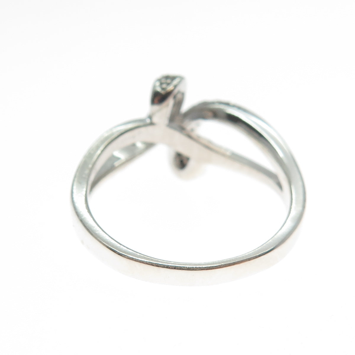 925 Sterling Silver Real Round-Cut Diamond Bypass Ring Size 8.25