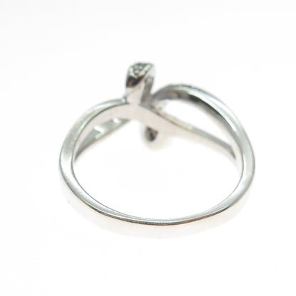 925 Sterling Silver Real Round-Cut Diamond Bypass Ring Size 8.25