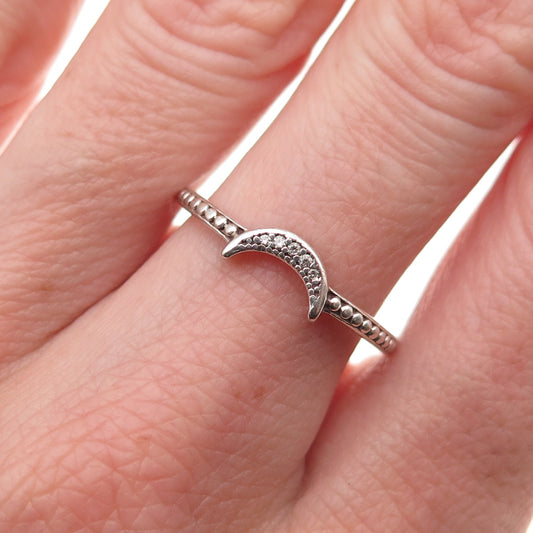 Pandora 925 Sterling Silver Round-Cut C Z Crescent Moon Ring Size 7.5
