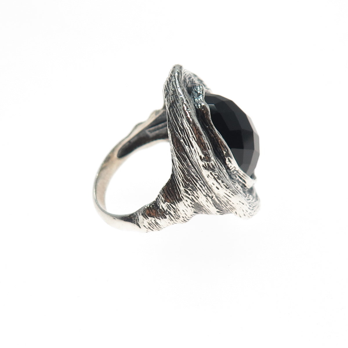 CLYDE DUNEIER CID Sterling Silver Vintage Black Onyx Modernist Ring Size 8.25