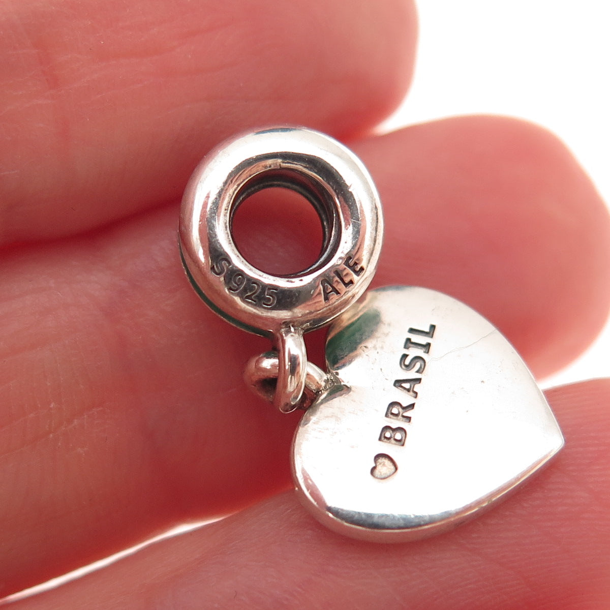 Pandora 925 Sterling Silver Enamel Brasil Heart Dangle Charm