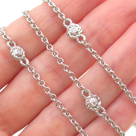 Judith Ripka 925 Sterling Silver Round-Cut C Z Station Cable Chain Necklace 36"