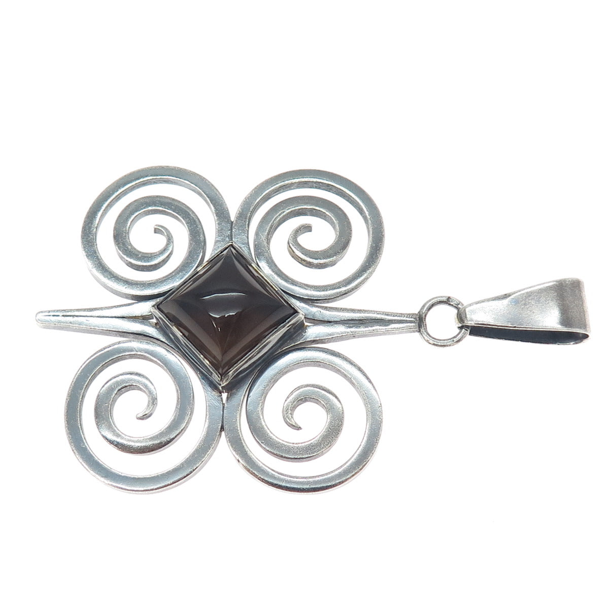 TEPPICH 925 Sterling Silver Vintage Real Smoky Quartz Modernist Spiral Pendant