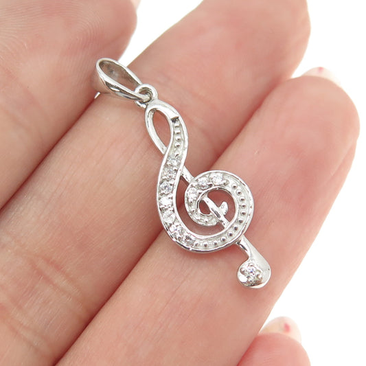 925 Sterling Silver Round-Cut Shaped C Z Treble Clef Pendant