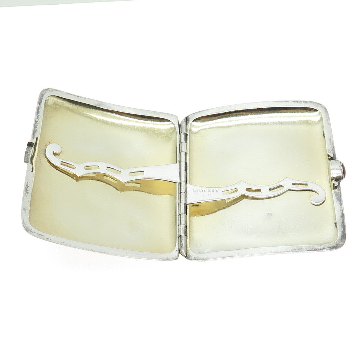 WATROUS MFG CO 925 Sterling Silver Antique Art Deco Carnelian Cigarette Case #38