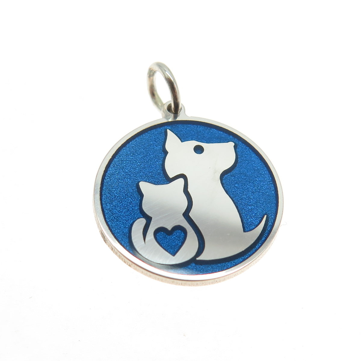 925 Sterling Silver Blue Enamel Dog & Cat Friendship Minimalist Charm Pendant