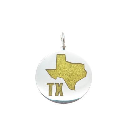 925 Sterling Silver Yellow Enamel Texas State Map Minimalist Charm Pendant